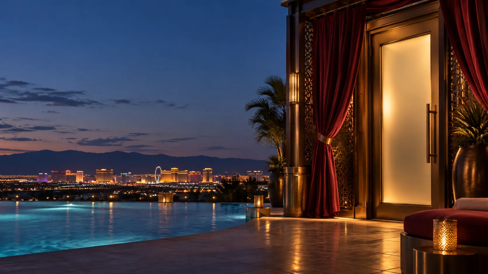 Frosted glass door at a poolside cabana at dusk, standing in for the quiet, private side of this guide