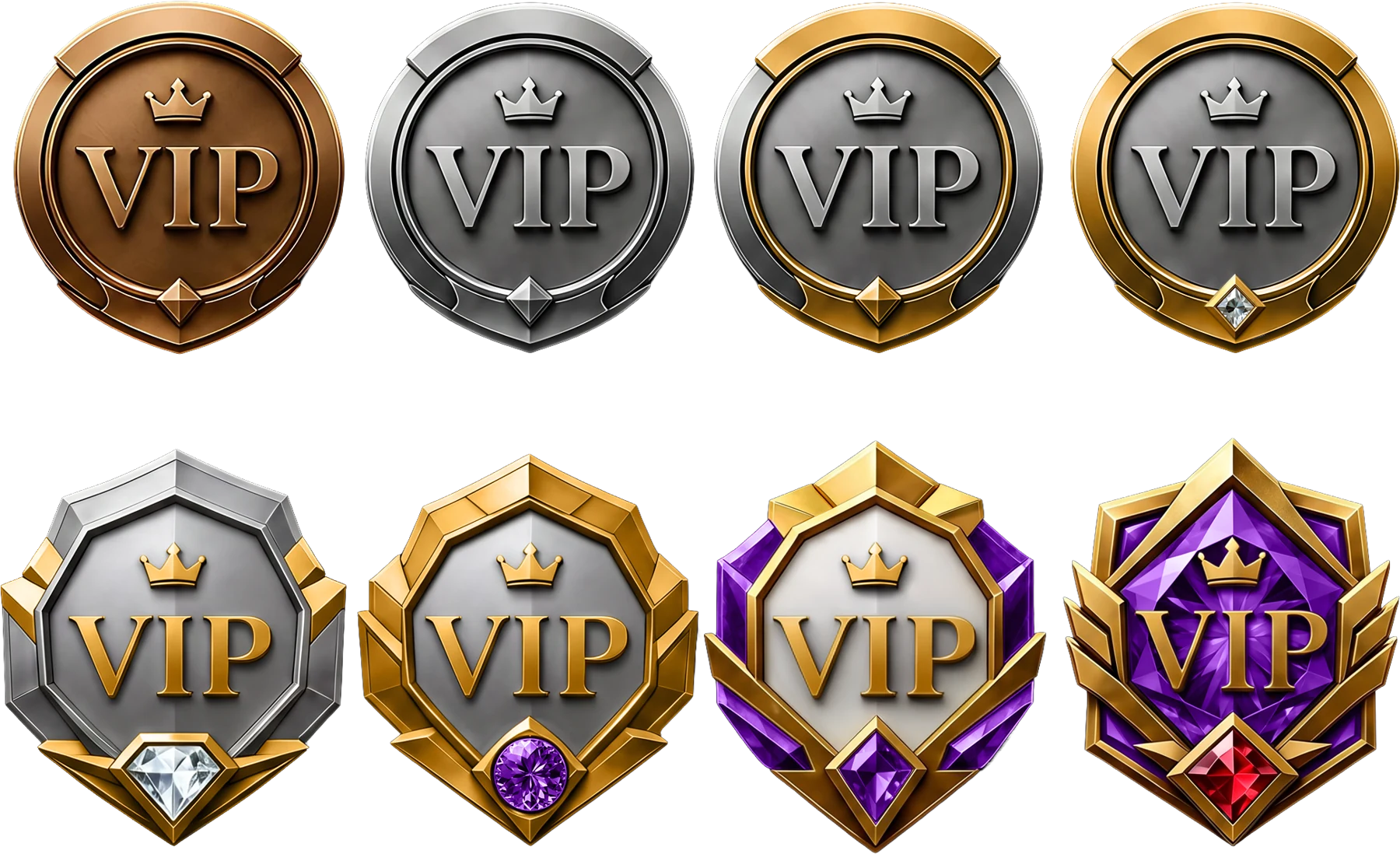 Set of gold, silver and bronze VIP badge icons
