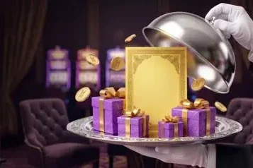 Waiter presenting a golden ticket to celebrate a casino welcome bonus