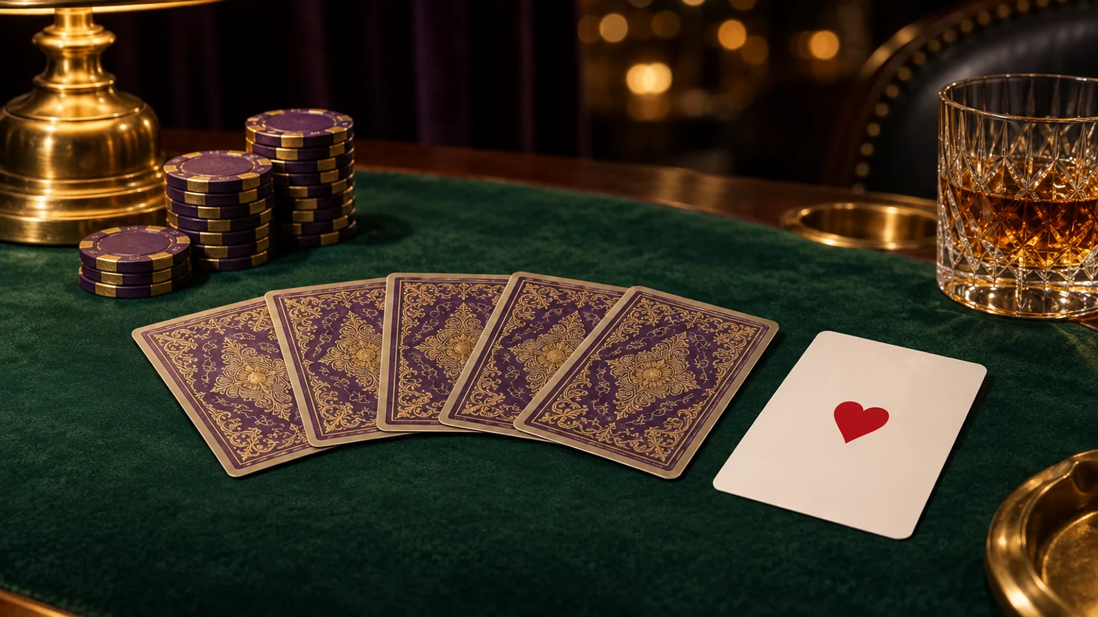 Card table inside a casino lobby, part of the wider gaming floor